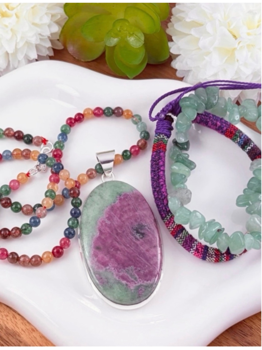 Southwest Ruby Zoisite Pendant Necklace Jewelry Set Lot 925 Sterling Silver